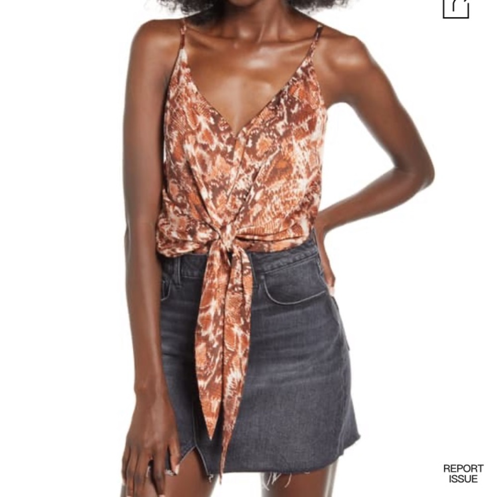 JOA snake print cami bodysuit with tie front